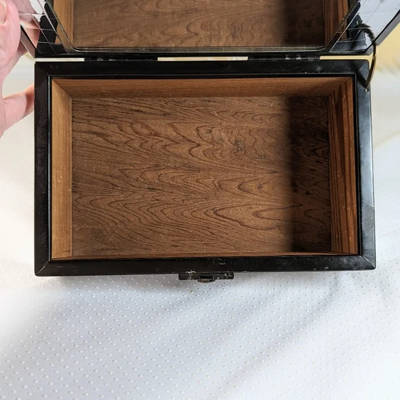 RARE Art Deco Silhouette Wood And Chrome Plated Metal Jewelry Box Vintage
